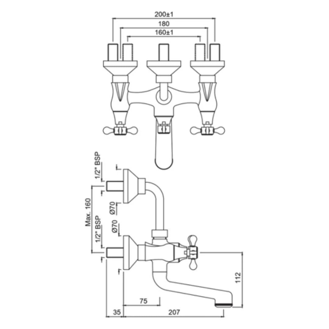 Jaquar 2 Way Wall Mixer Queens Prime QQP-CHR-7273PM Normal Flow - Chrome Finish