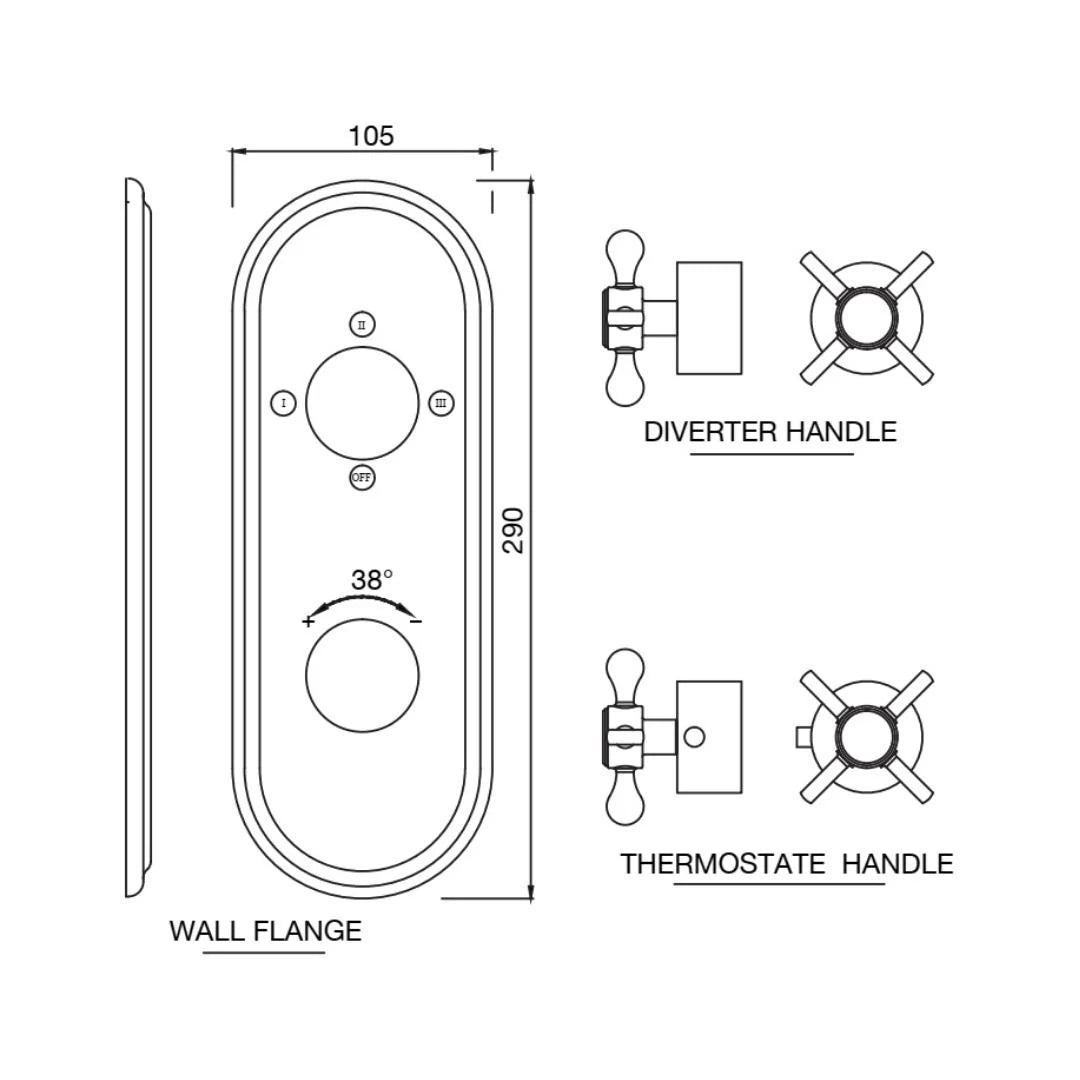 Jaquar 3 Way Thermostatic Diverter Queens Prime QQP-GRF-7683PM Normal Flow - Graphite Finish