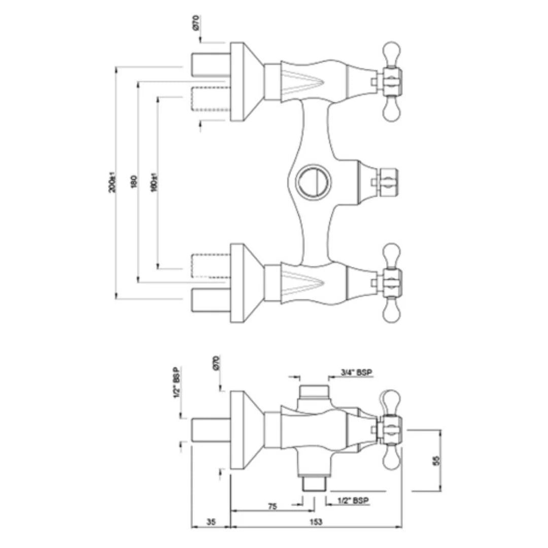 Jaquar 2 Way Wall Mixer Queens Prime QQP-SSF-7215PM Normal Flow - Stainless Steel Finish