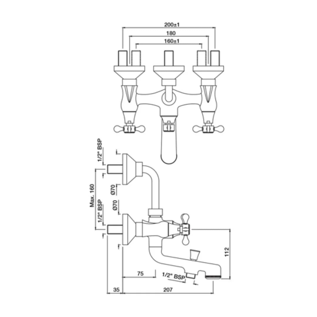 Jaquar 3 Way Wall Mixer Queens Prime QQP-SSF-7281PM Normal Flow - Stainless Steel Finish