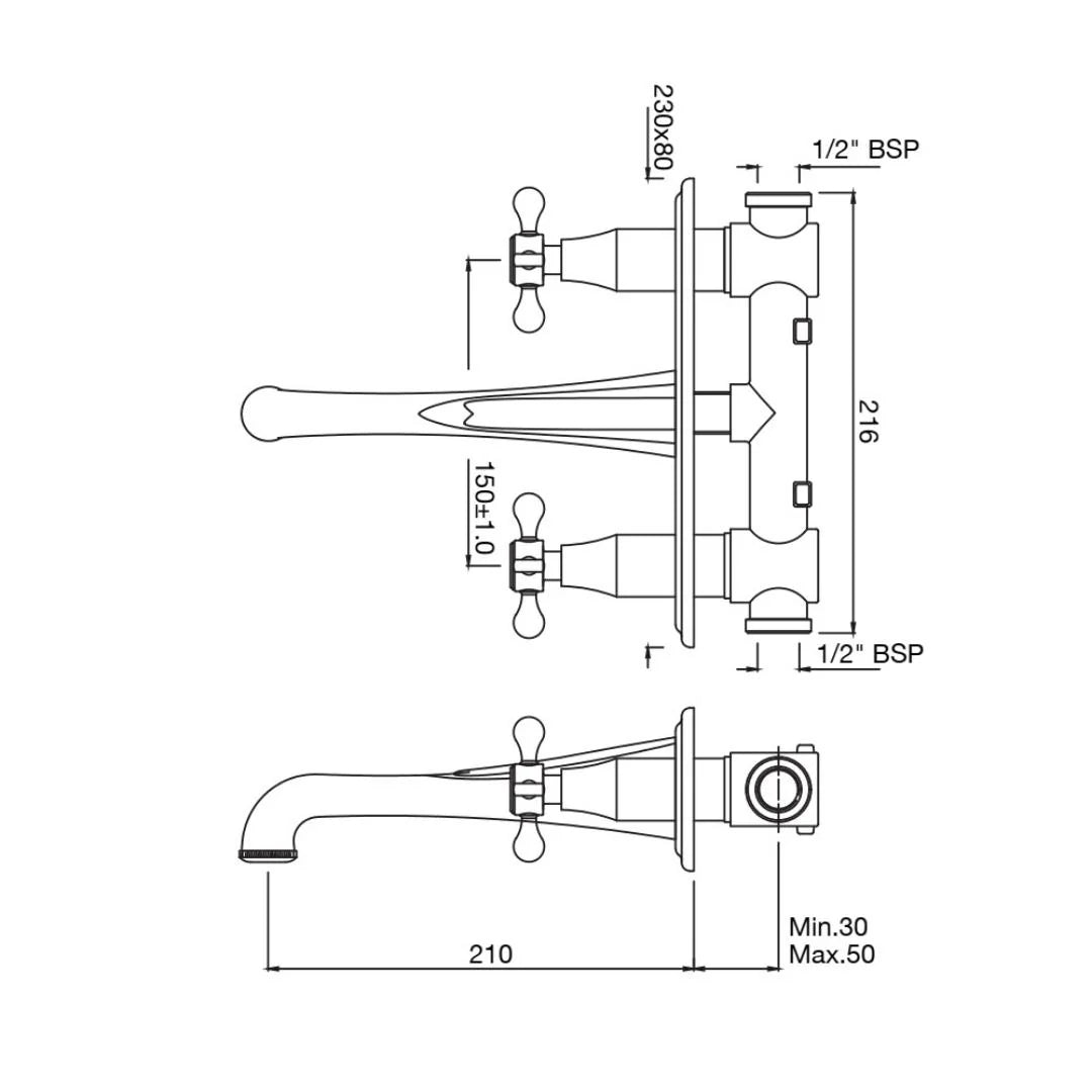 Jaquar Wall Mounted Basin Mixer Queens Prime QQP-SSF-7433PM - Stainless Steel