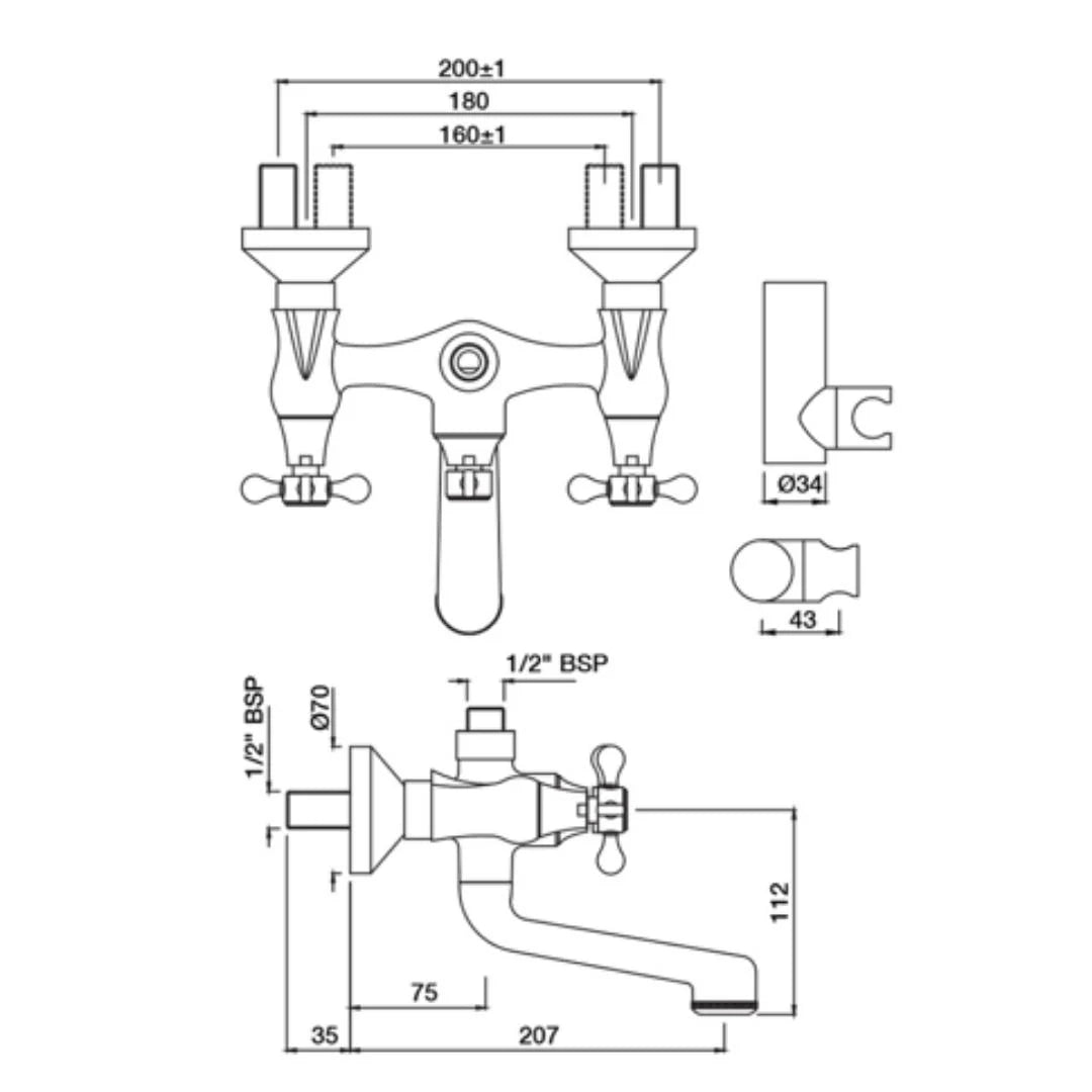 Jaquar 2 Way Wall Mixer Queens Prime QQP-WHM-7267PM Normal Flow - White Matt Finish