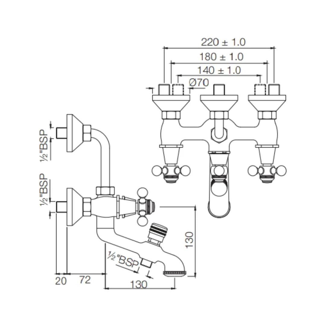 Jaquar 3 Way Wall Mixer Queen's QQT-ABR-7281 Normal Flow - Antique Bronze Finish