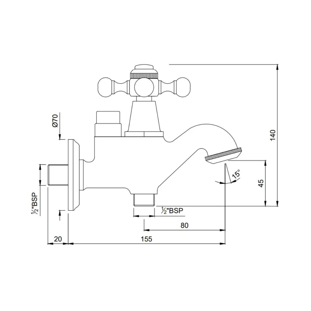 Jaquar WC Area 2 Way Bib Tap Queens QQT-ACR-7041 - Antique Copper