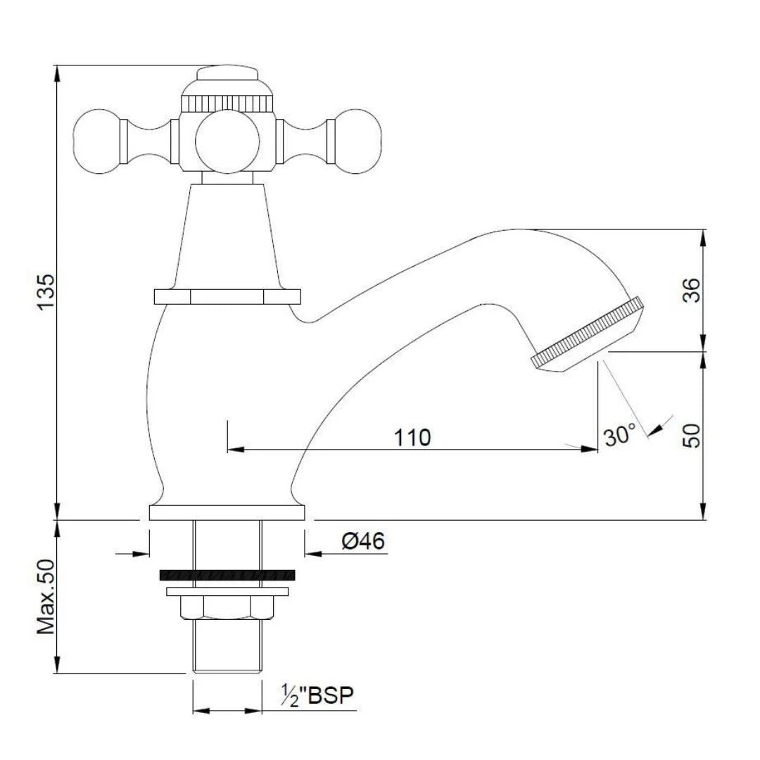 Jaquar Table Mounted Regular Basin Tap Queens QQT-BCH-7011 - Black Chrome