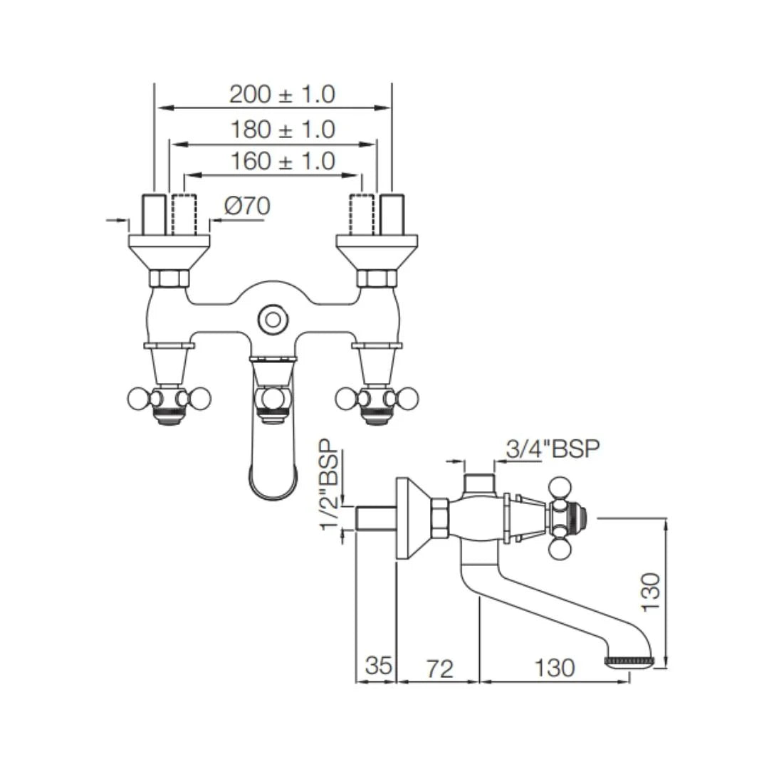 Jaquar 2 Way Wall Mixer Queen's QQT-CHR-7217 Normal Flow - Chrome Finish