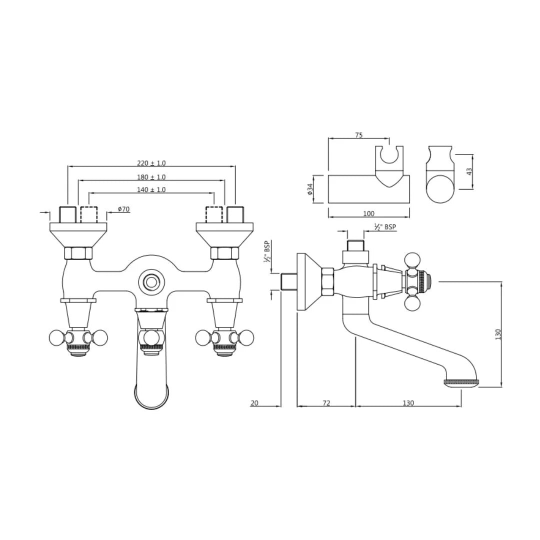 Jaquar 2 Way Wall Mixer Queen's QQT-CHR-7267 Normal Flow - Chrome Finish
