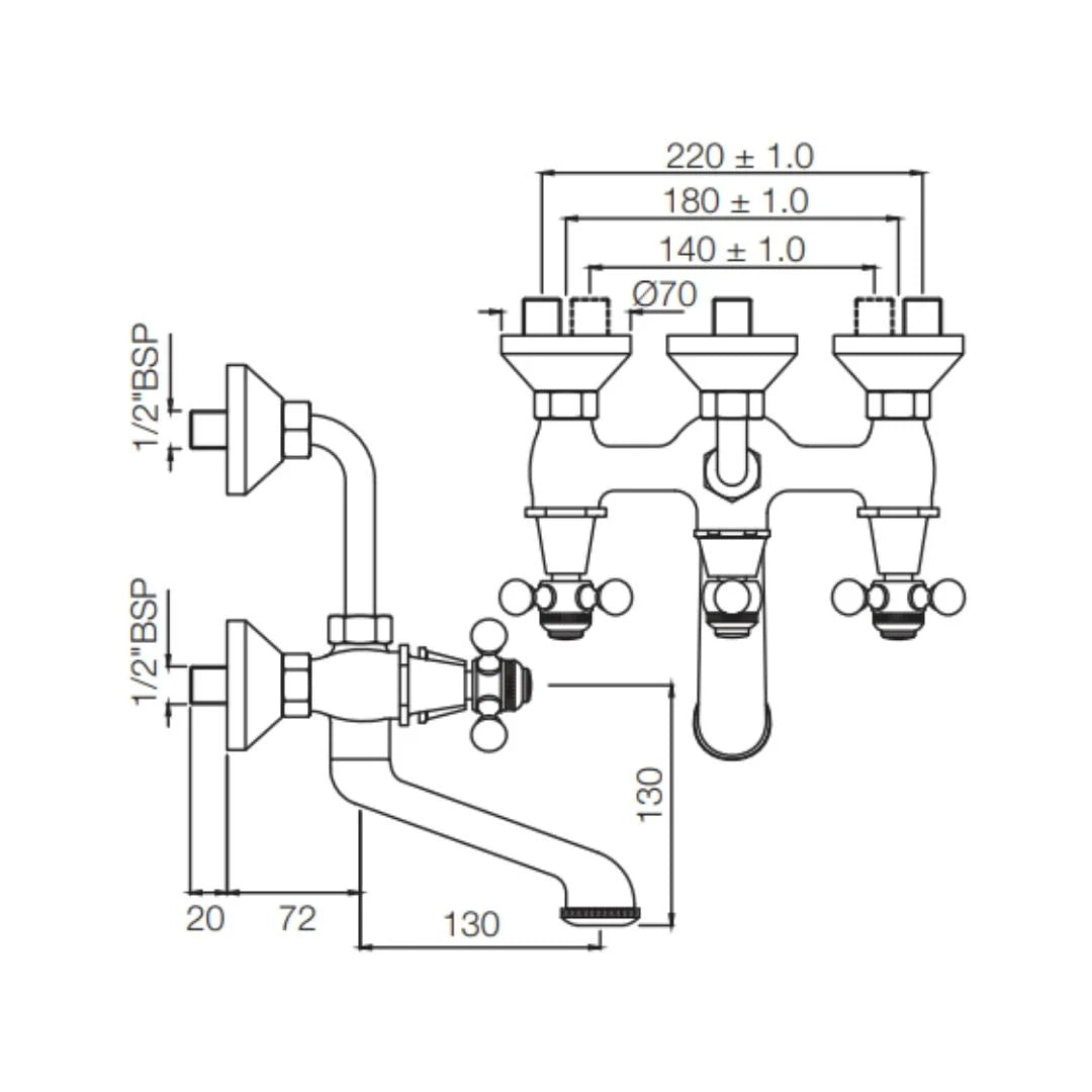 Jaquar 2 Way Wall Mixer Queen's QQT-CHR-7273UPR Normal Flow - Chrome Finish