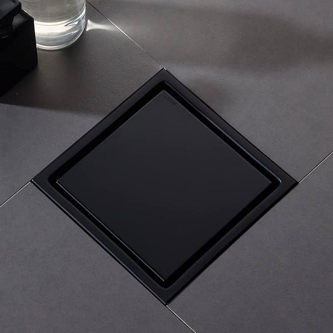 Picaso 6"x 6"Tile Insert Floor Drain- Matt Black