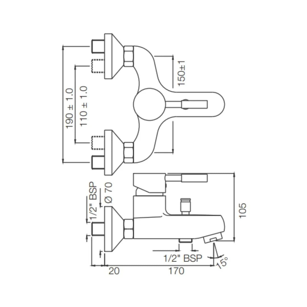 Jaquar 2 Way Wall Mixer Solo SOL-CHR-6119 Normal Flow - Chrome Finish