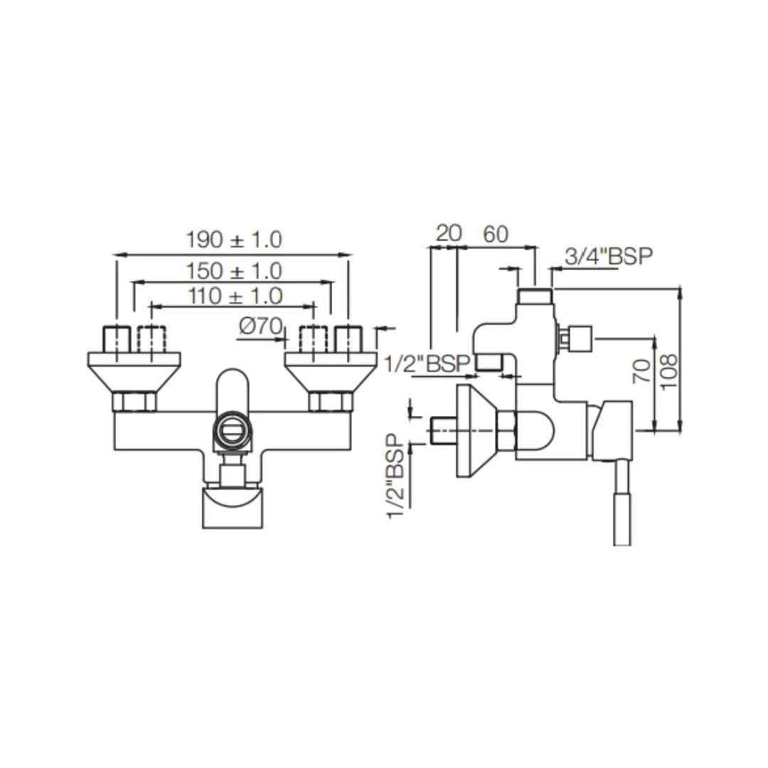 Jaquar 2 Way Wall Mixer Solo SOL-CHR-6145 Normal Flow - Chrome Finish