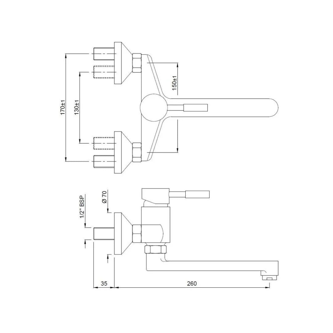 Jaquar Wall Mounted Regular Kitchen Sink Mixer Solo SOL-6163 with Swinging Spout in Chrome Finish