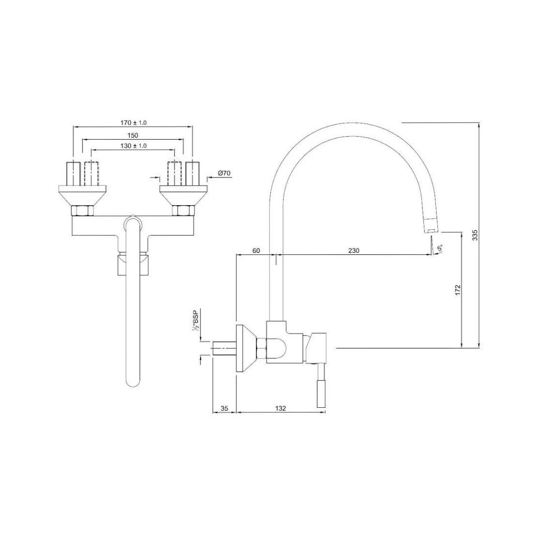 Jaquar Wall Mounted Regular Kitchen Sink Mixer Solo SOL-6165 with Swinging Spout in Chrome Finish