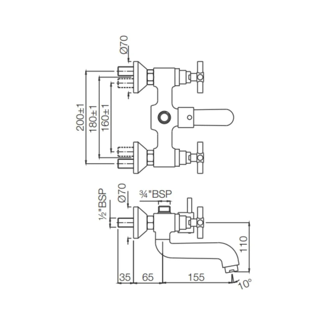 Jaquar 2 Way Wall Mixer Solo SOL-CHR-6217 Normal Flow - Chrome Finish