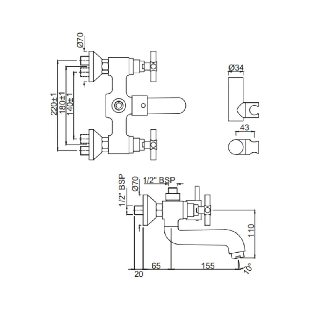 Jaquar 2 Way Wall Mixer Solo SOL-CHR-6267 Normal Flow - Chrome Finish