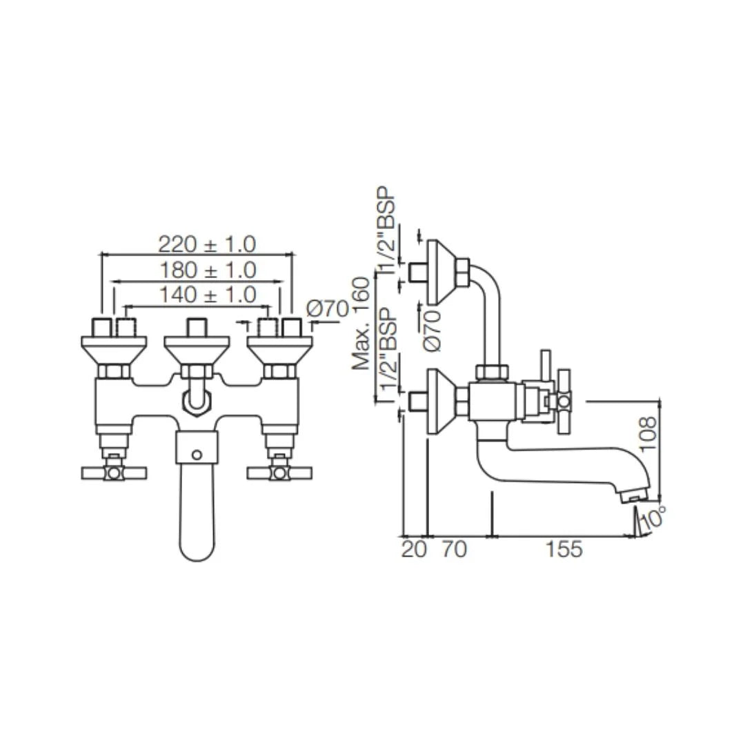 Jaquar 2 Way Wall Mixer Solo SOL-CHR-6273UPR Normal Flow - Chrome Finish