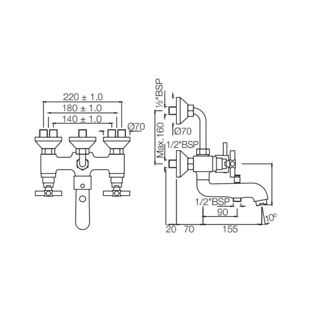 Jaquar 3 Way Wall Mixer Solo SOL-CHR-6281 Normal Flow - Chrome Finish