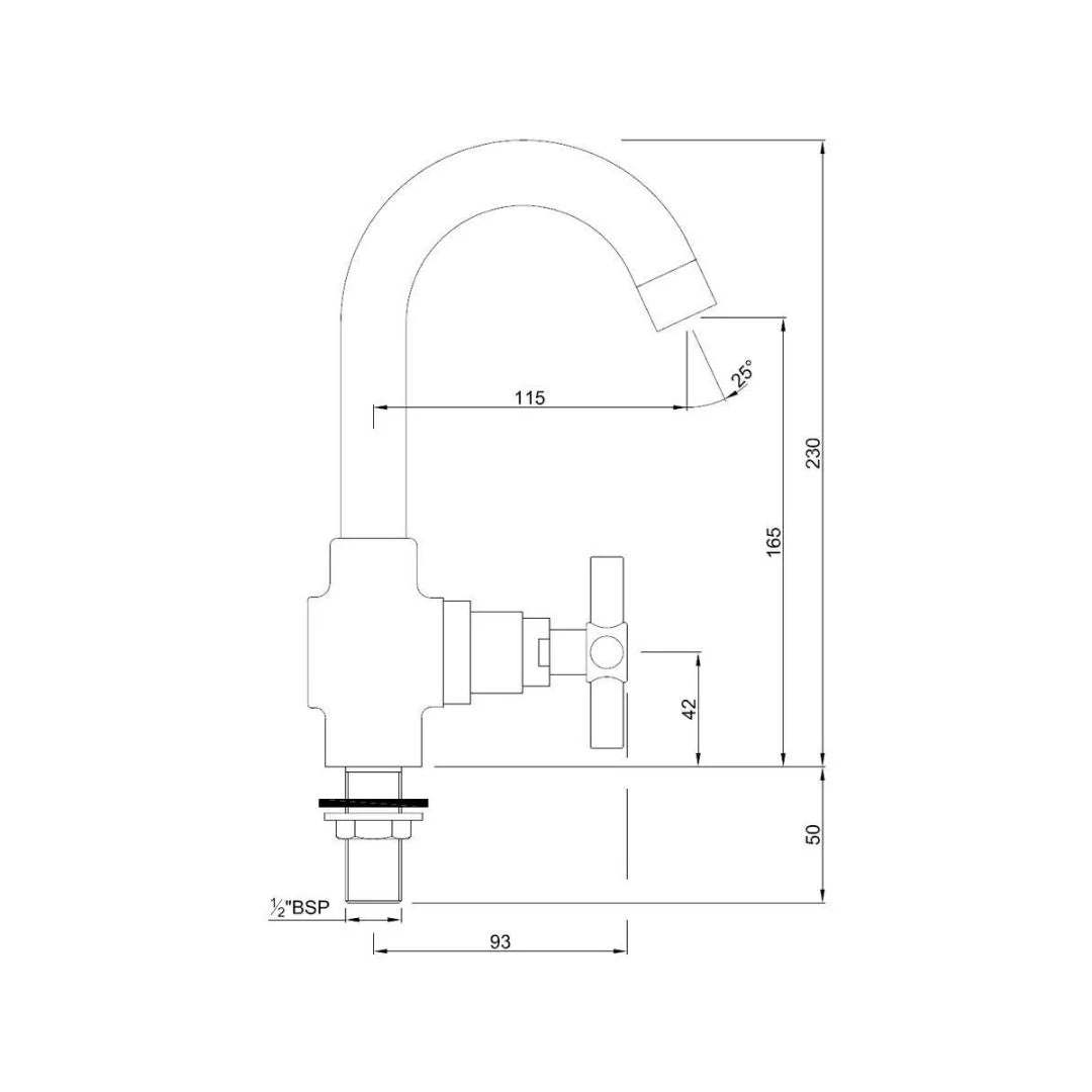 Jaquar Table Mounted Regular Kitchen Sink Tap Solo SOL-6357 with Swinging Spout in Chrome Finish