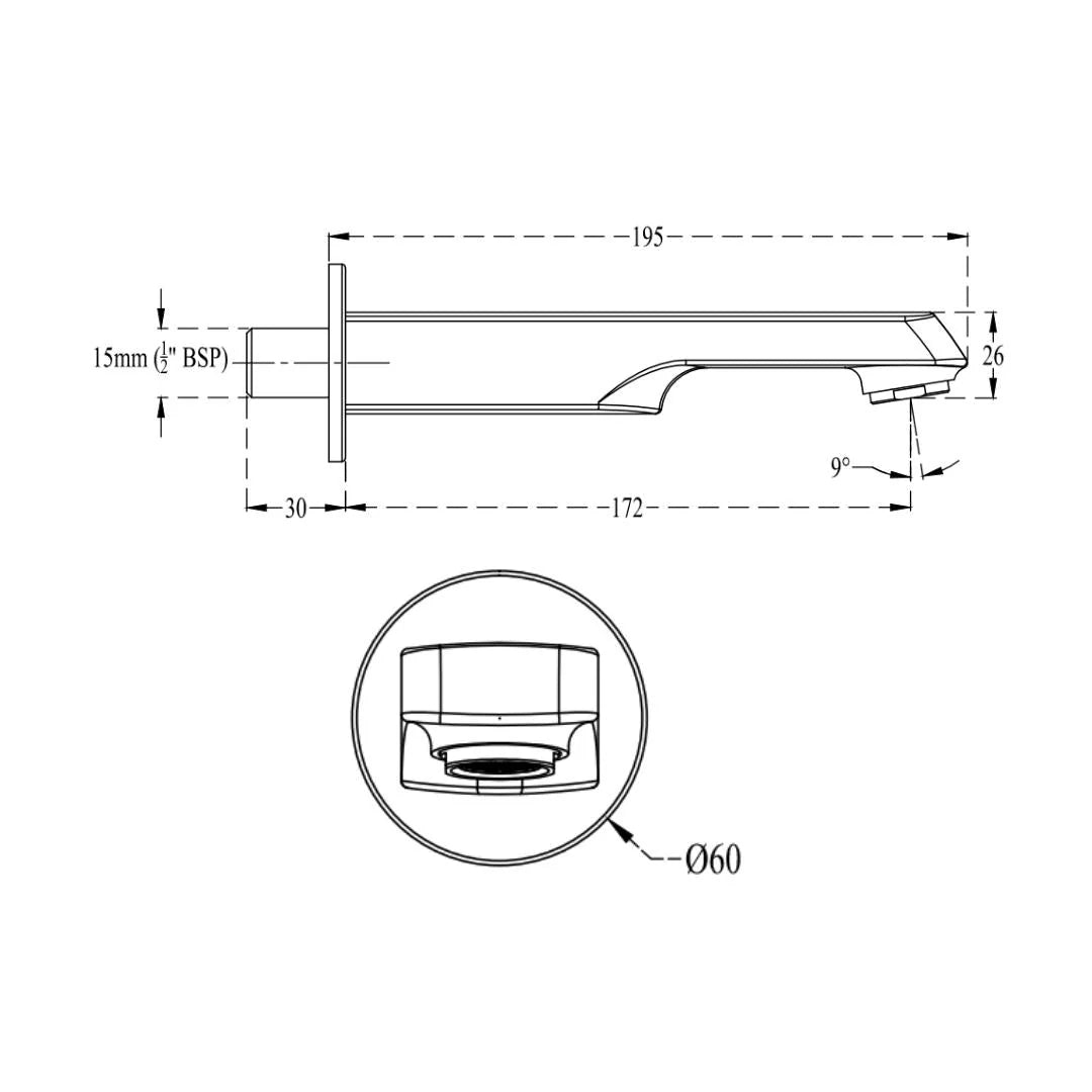 Cera Wall Mounted Spout Chelsea F1016661MB - Black Matt