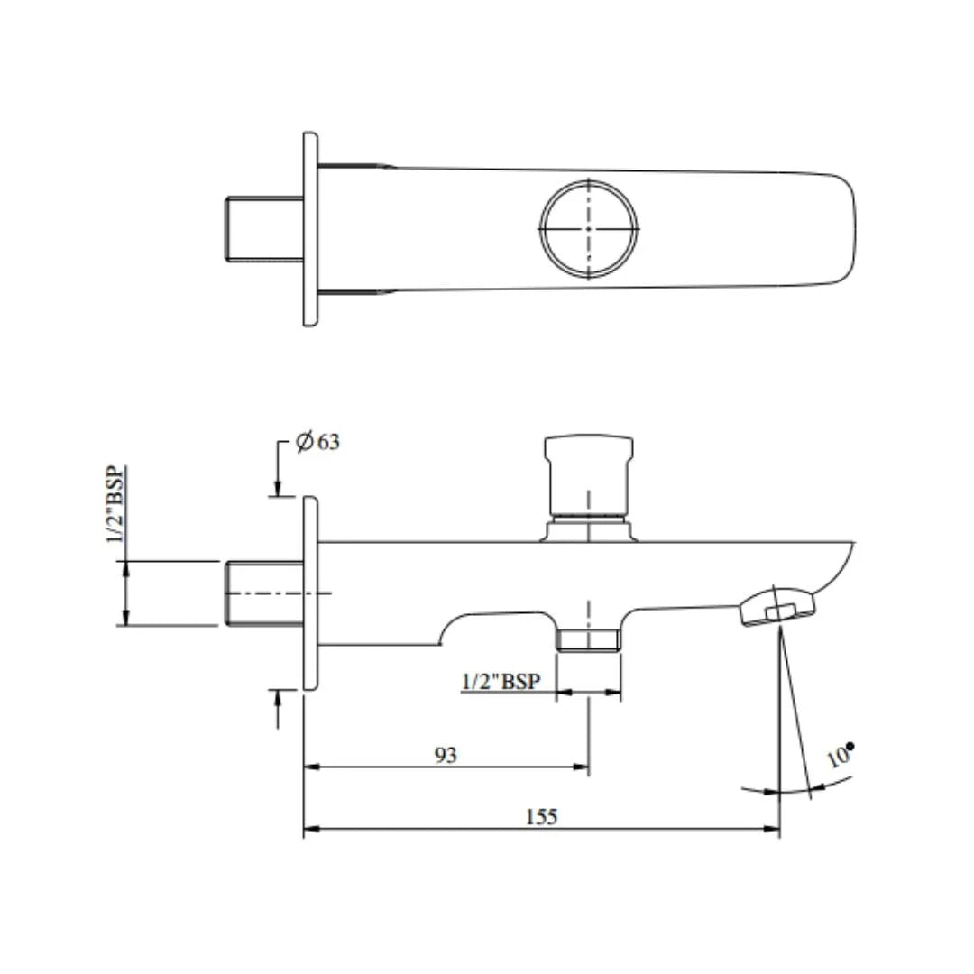 Hindware Wall Mounted Spout Fluid F400008 - Chrome