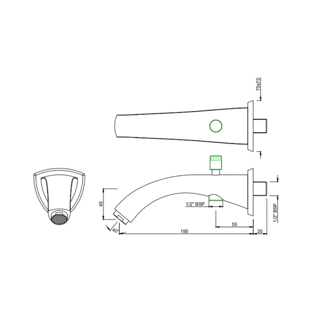 Jaquar Wall Mounted Spout Arc SPJ-BCH-87463 - Black Chrome