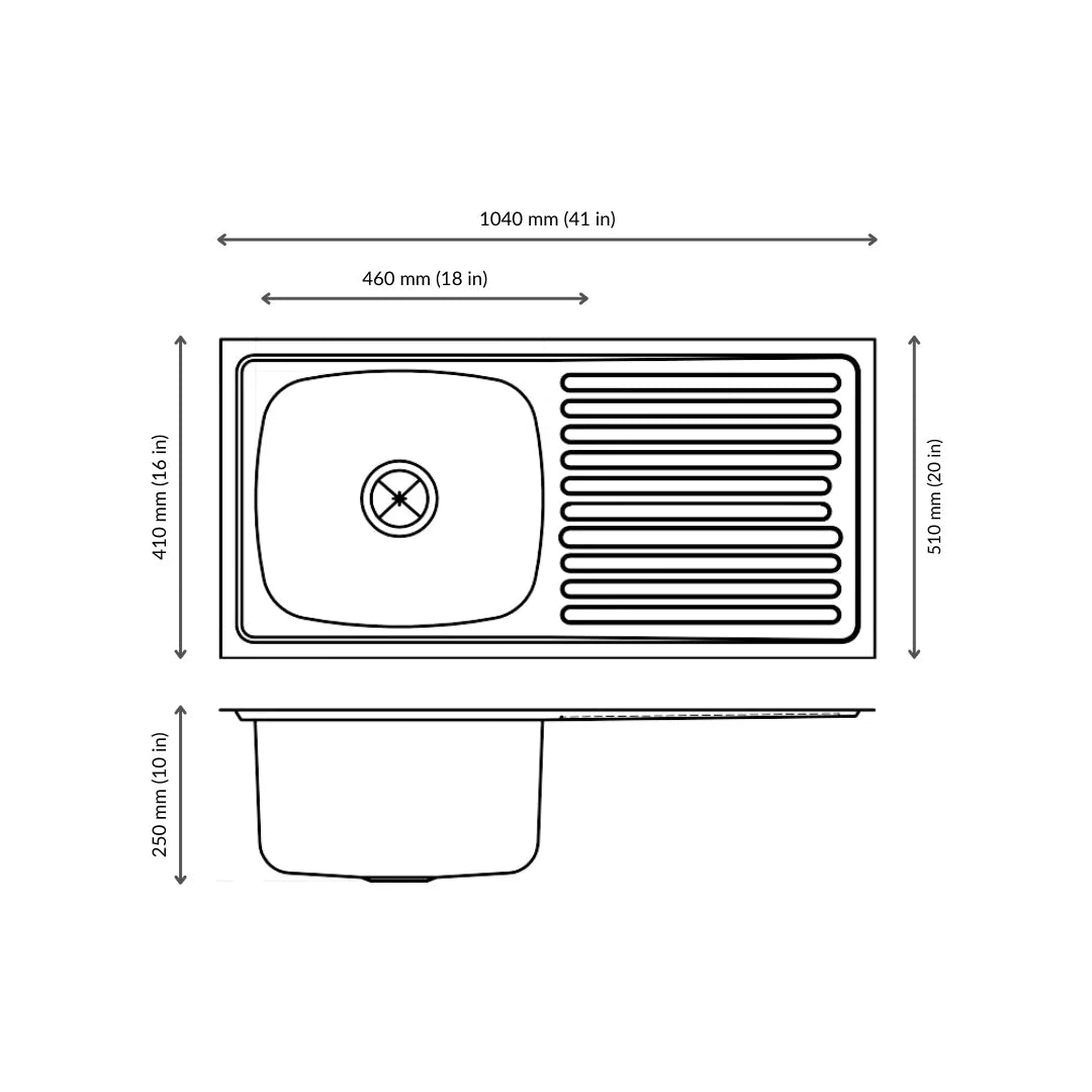 Nirali Stainless Steel Sink Popular Range ELEGANCE BIG 10 ( 41 x 20 inches ) - Glossy