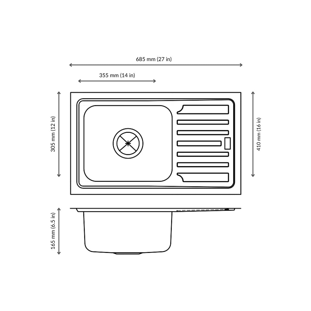 Nirali Stainless Steel Sink Popular Range ELEGANCE JUNIOR ( 27 x 16 inches ) - Satin