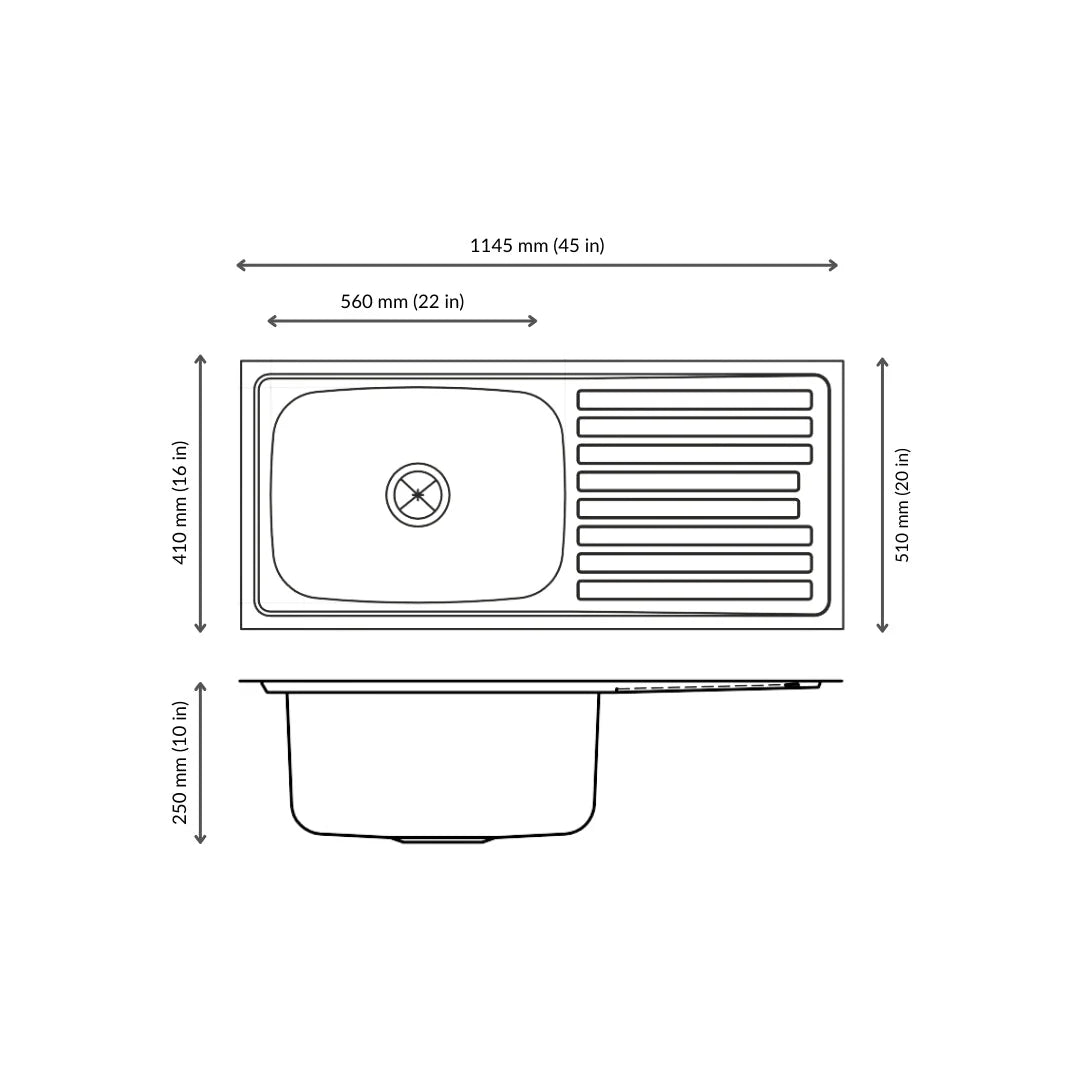 Nirali Stainless Steel Sink Popular Range ELEGANCE LARGE 10 ( 45 x 20 inches ) - Satin