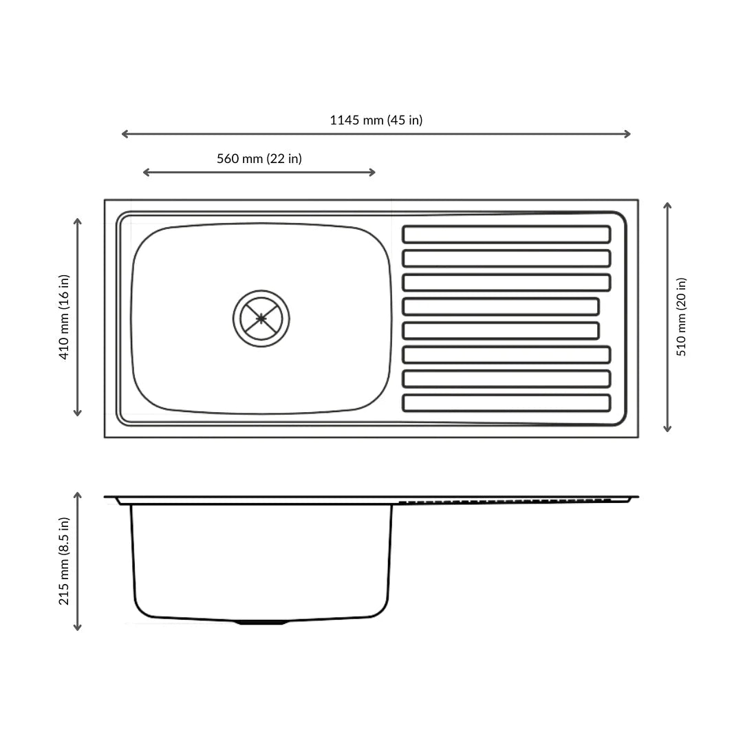 Nirali Stainless Steel Sink Popular Range ELEGANCE LARGE ( 45 x 20 inches ) - Anti-Scratch