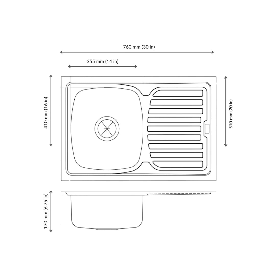 Nirali Stainless Steel Sink Popular Range ELEGANCE MINI ( 30 x 20 inches ) - Satin
