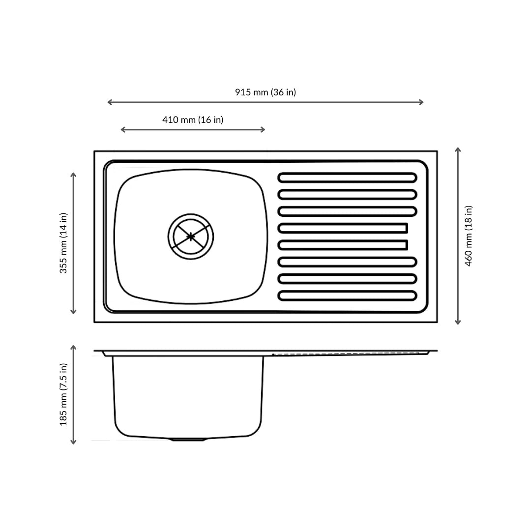 Nirali Stainless Steel Sink Popular Range ELEGANCE SMALL ( 36 x 18 inches ) - Satin