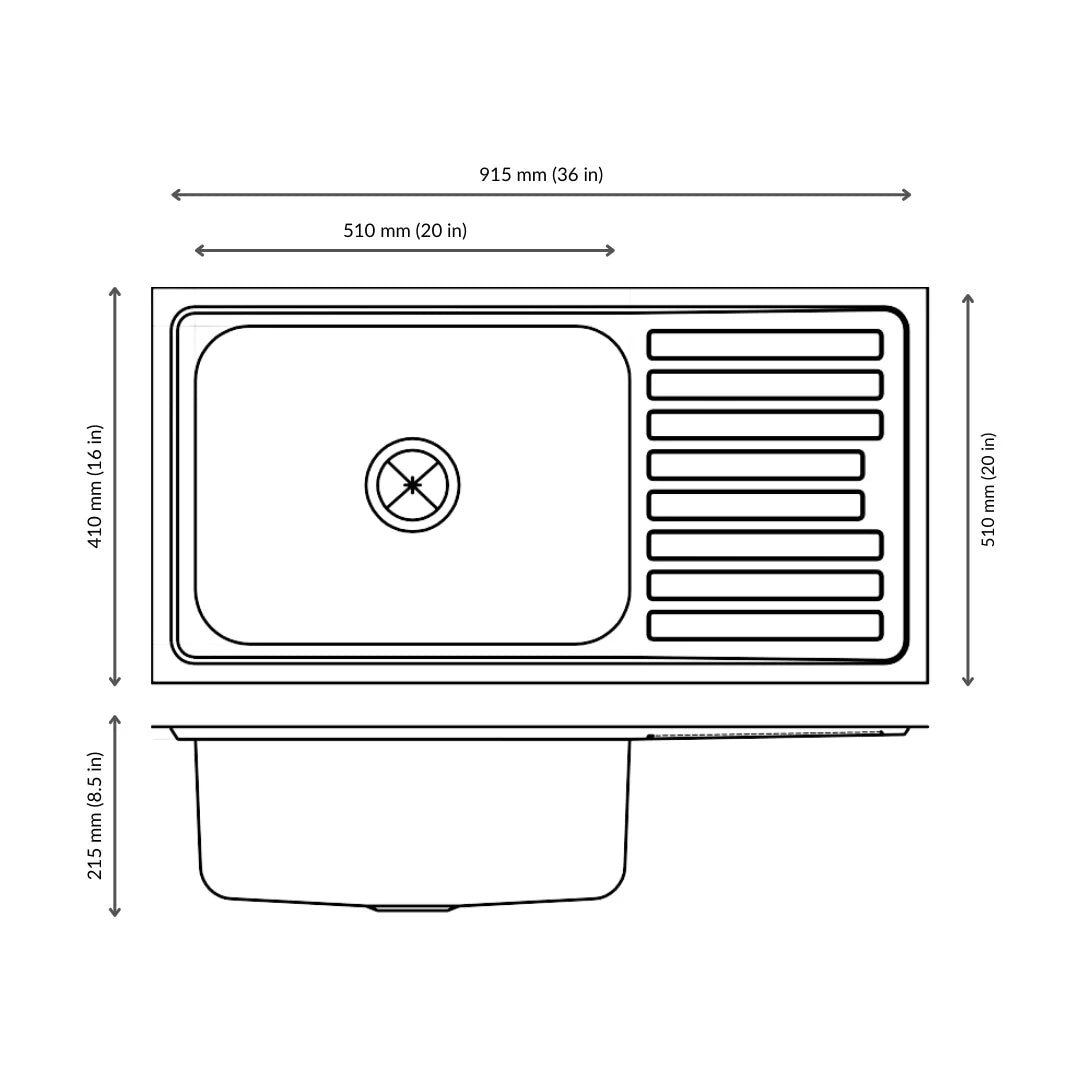 Nirali Stainless Steel Sink Popular Range ELEGANCE ULTRA BIG ( 36 x 20 inches ) - Glossy