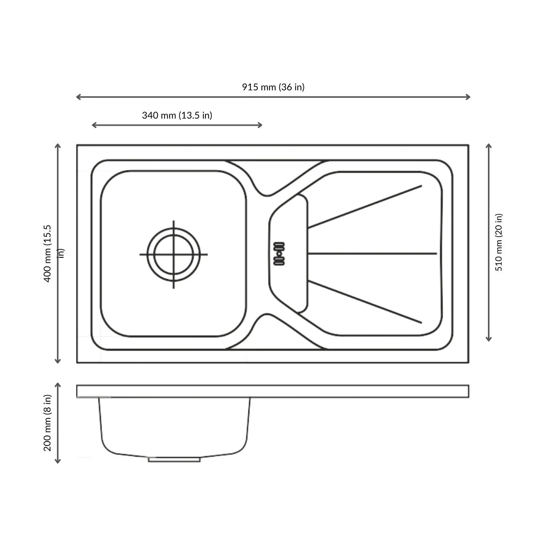 Nirali Stainless Steel Sink D'Signo Range ELEGANCE UNIQUE SMALL ( 36 x 20 inches ) - Glossy