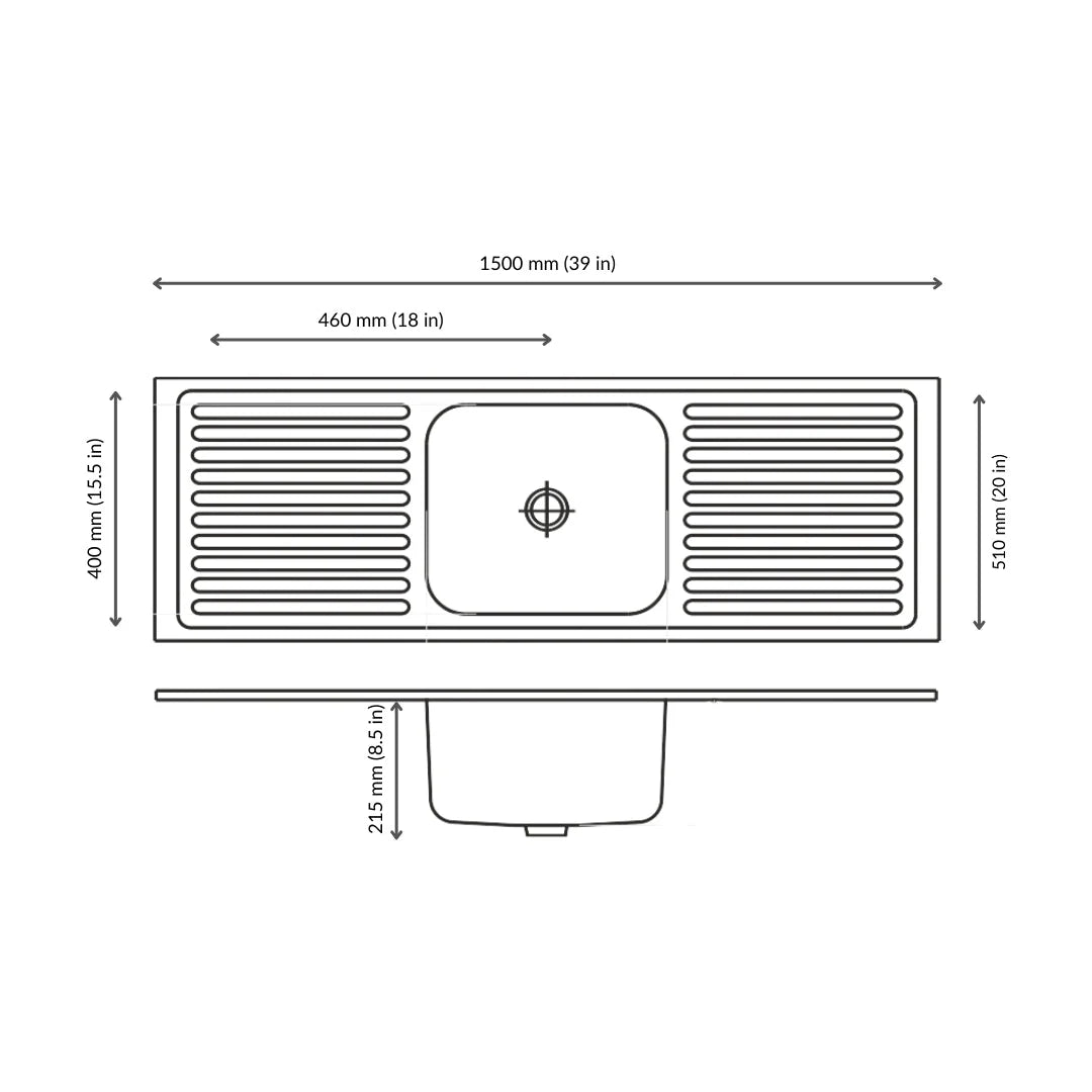 Nirali Stainless Steel Sink Popular Range ELEGANT GLORY BIG ( 59 x 20 inches ) - Satin