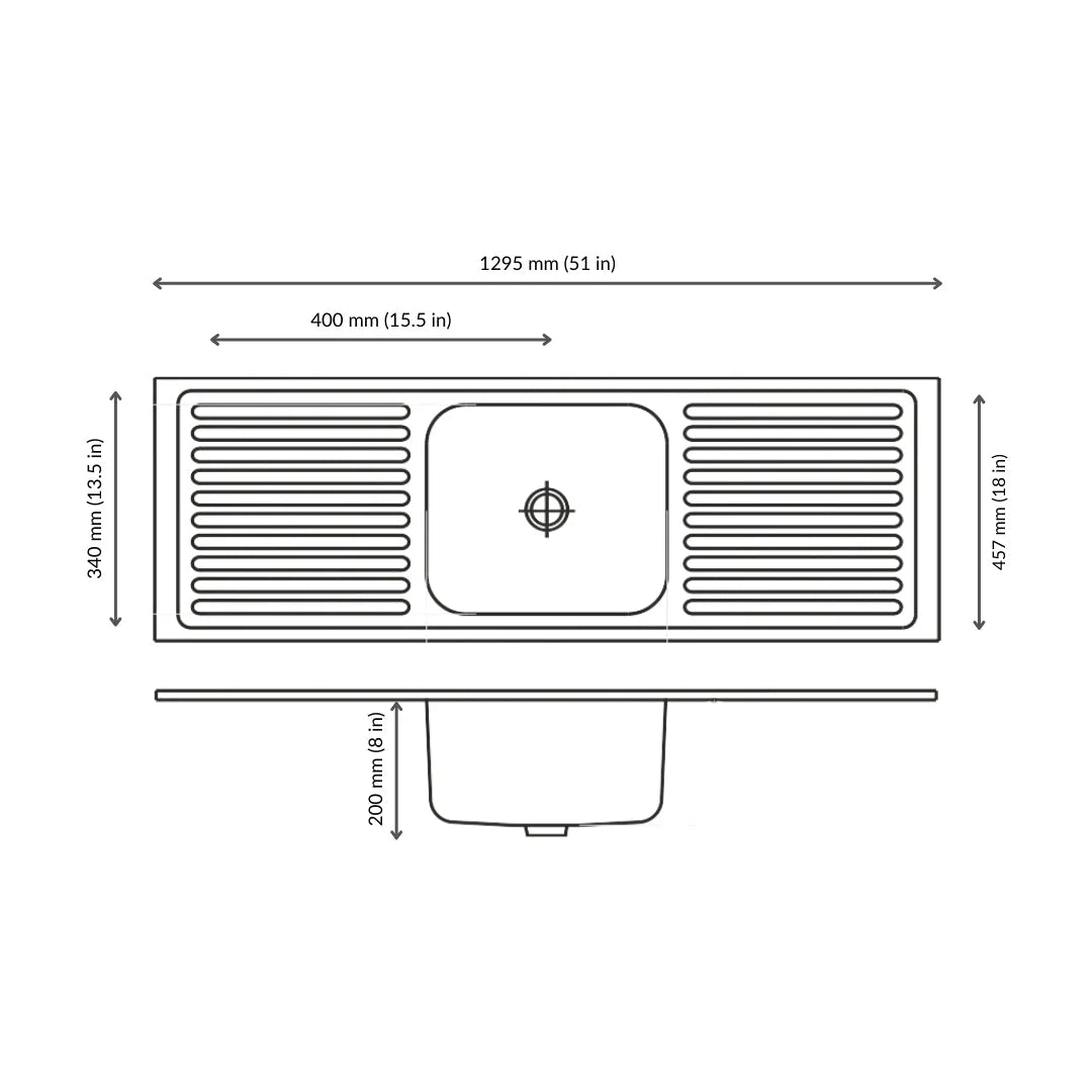 Nirali Stainless Steel Sink Popular Range ELEGANT GLORY SMALL ( 51 x 18 inches ) - Satin