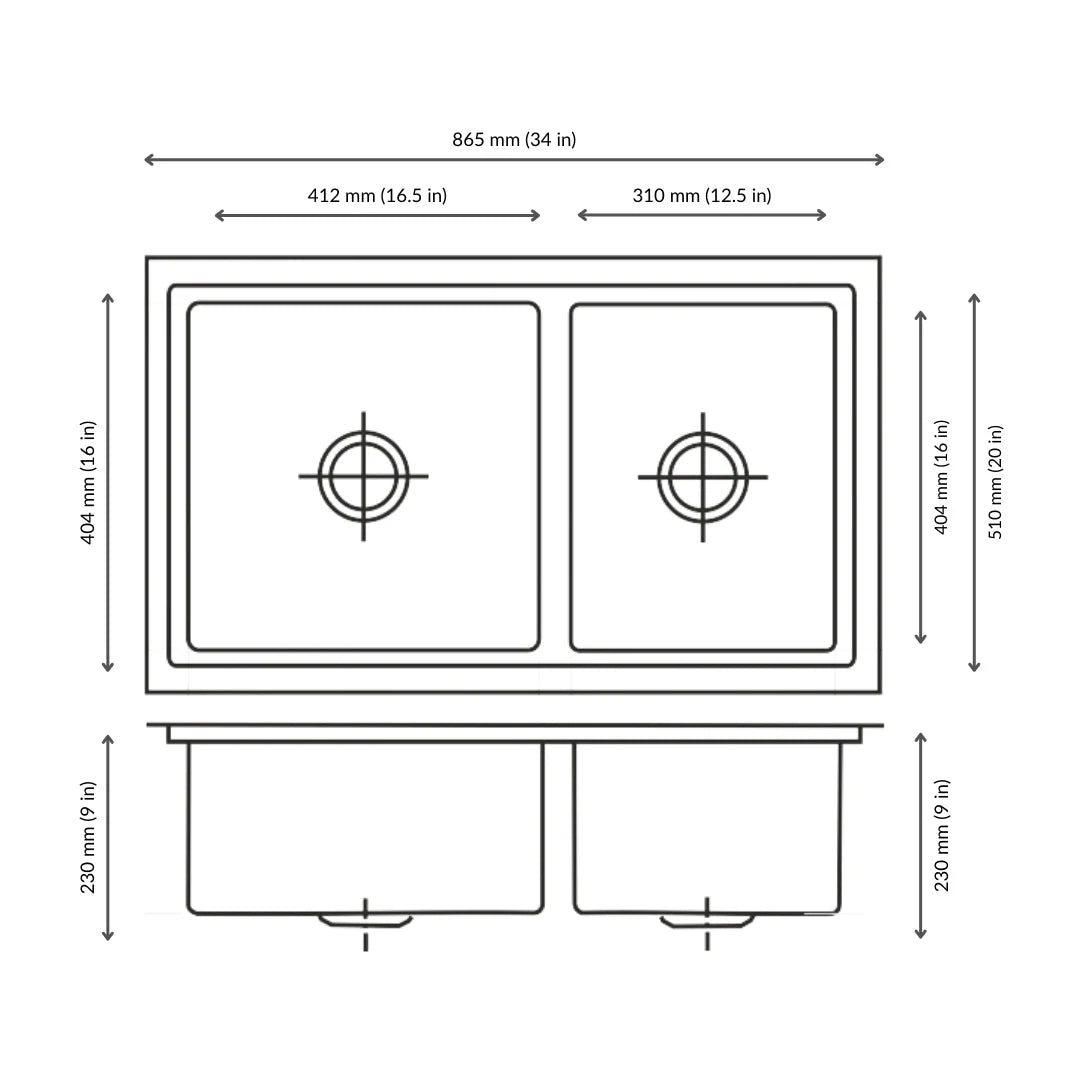 Nirali Stainless Steel Sink Expell Range EMAX ( 34 x 20 inches ) - Satin