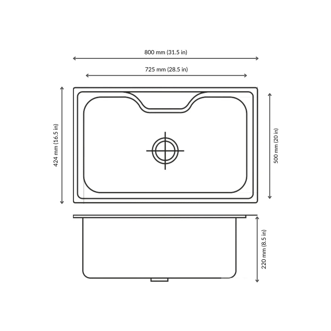 Nirali Stainless Steel Sink D'Signo Range EUREKA DELUX BIG ( 31.5 x 20 inches ) - Satin