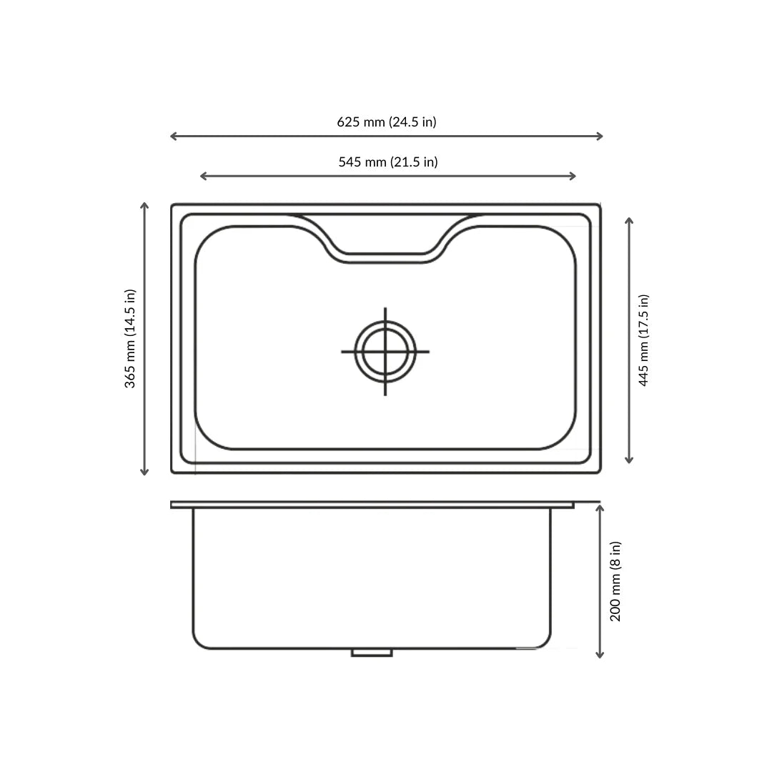 Nirali Stainless Steel Sink D'Signo Range EUREKA DELUX SMALL ( 24.5 x 17.5 inches ) - Satin