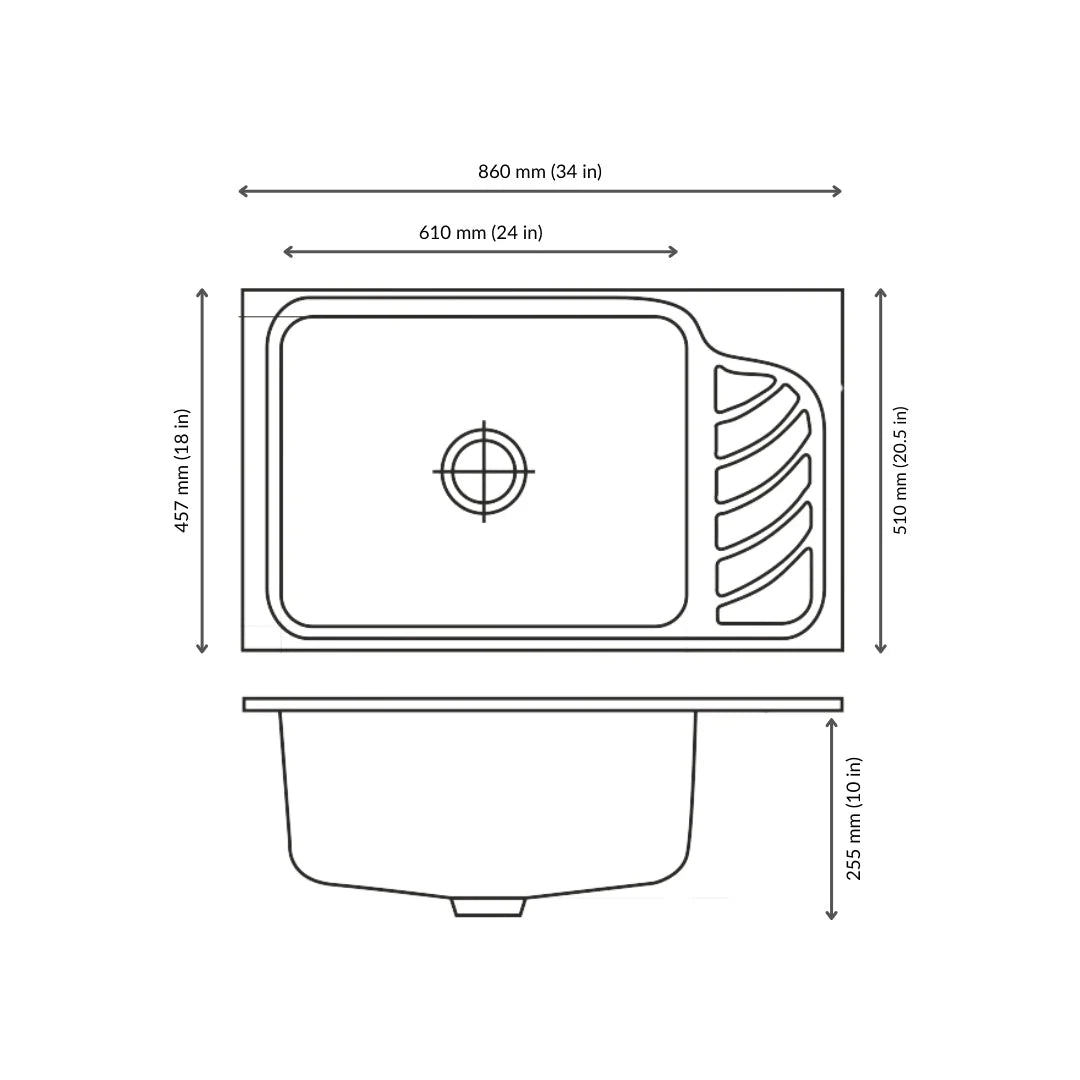 Nirali Stainless Steel Sink D'Signo Range EUREKA JUMBO ( 34 x 21 inches ) - Anti-Scratch