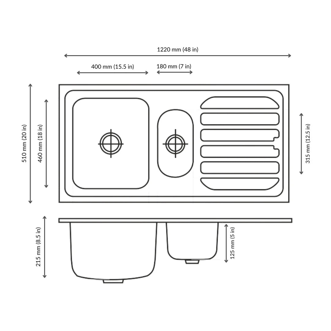 Nirali Stainless Steel Sink D'Signo Range FABULOUS BIG ( 48 x 20 inches ) - Anti-Scratch