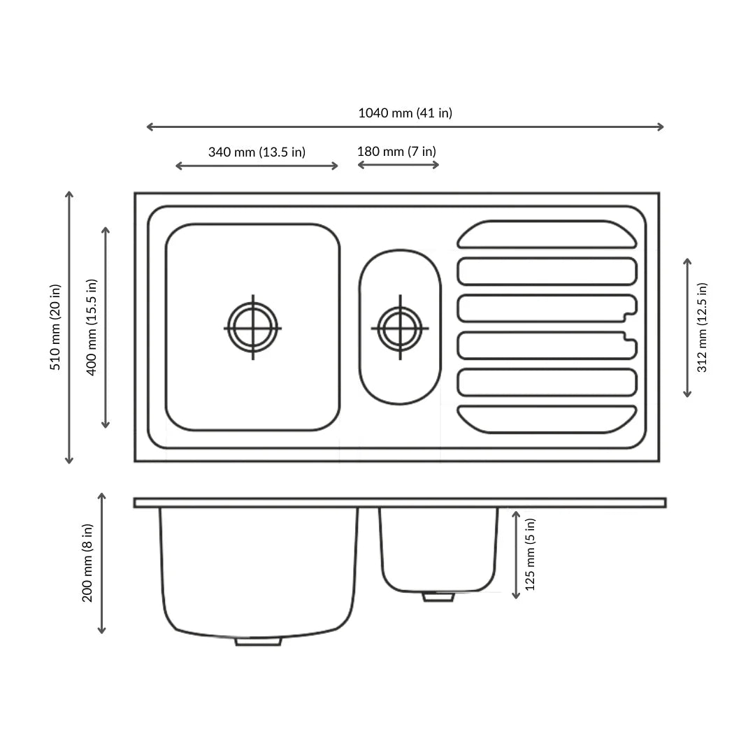 Nirali Stainless Steel Sink D'Signo Range FABULOUS SMALL ( 41 x 20 inches ) - Satin