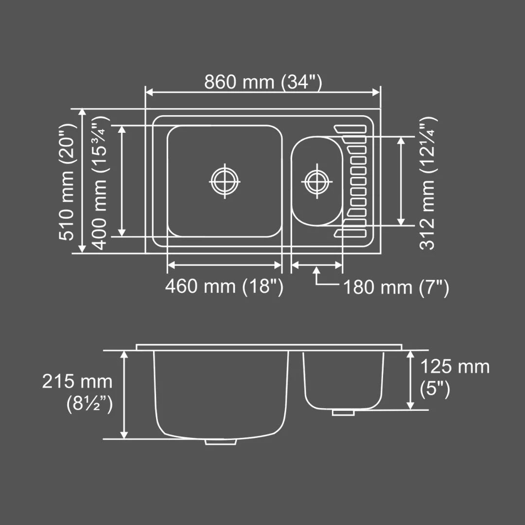 Nirali Stainless Steel Sink D'Signo Range FANTASY BIG ( 34 x 20 inches ) - Anti-Scratch