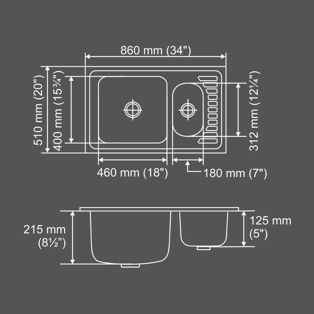 Nirali Stainless Steel Sink D'Signo Range FANTASY BIG ( 34 x 20 inches ) - Glossy