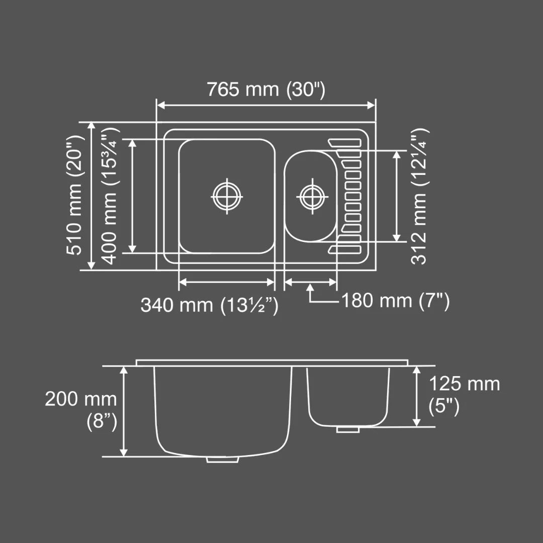 Nirali Stainless Steel Sink D'Signo Range FANTASY SMALL ( 30 x 20 inches ) - Satin
