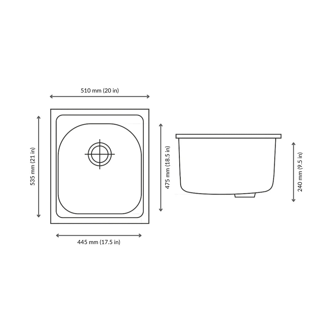 Nirali Stainless Steel Sink D'Signo Range GLEN ( 20 x 21 inches ) - Glossy