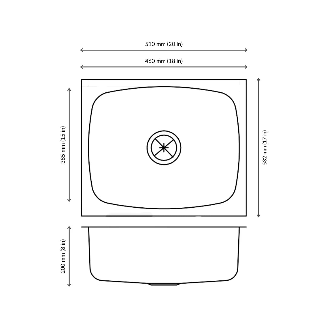 Nirali Stainless Steel Sink Popular Range GLISTER BIG ( 20 x 17 inches ) - Glossy