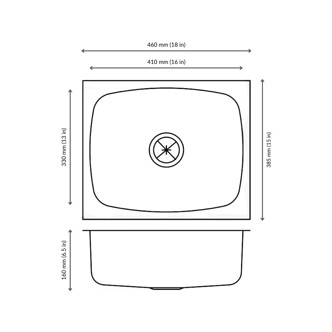 Nirali Stainless Steel Sink Popular Range GLISTER SMALL ( 18 x 15 inches ) - Glossy