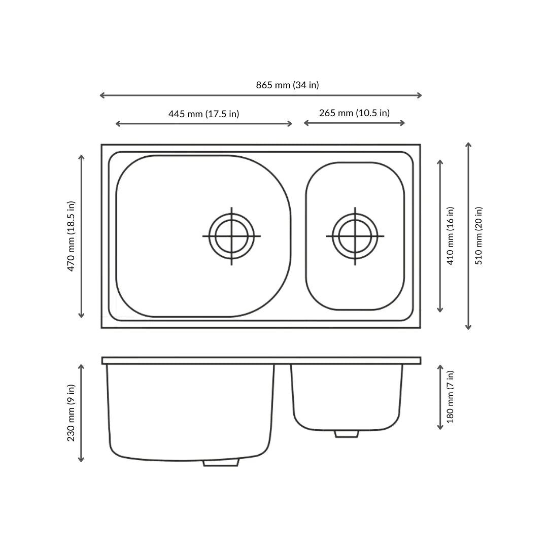 Nirali Stainless Steel Sink D'Signo Range GLORIA ( 34 x 20 inches ) - Glossy
