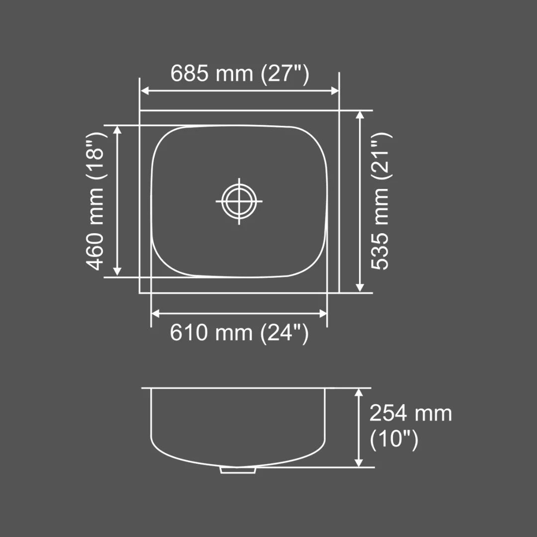 Nirali Stainless Steel Sink Popular Range GRACE PLAIN JUMBO ( 27 x 21 inches ) - Glossy