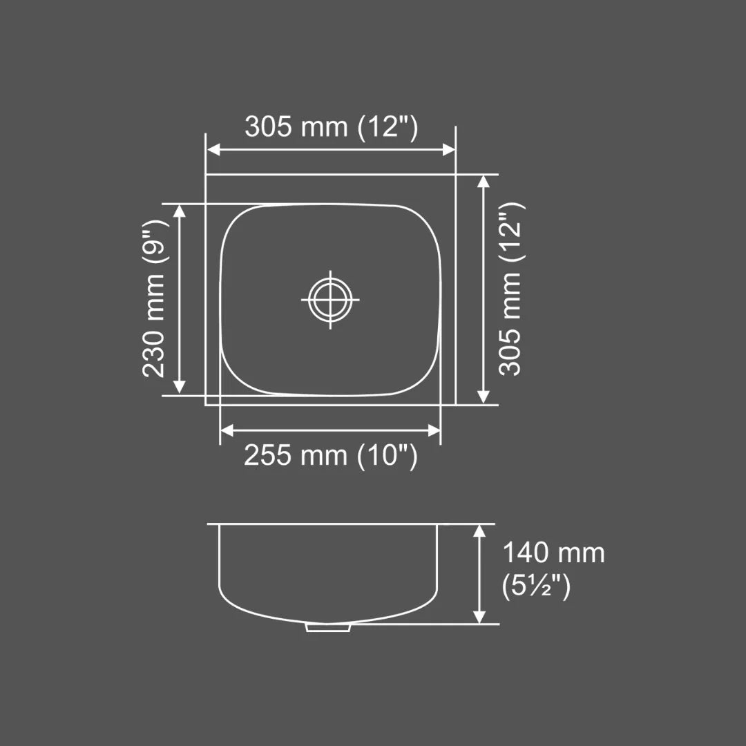 Nirali Stainless Steel Sink Popular Range GRACE PLAIN JUNIOR ( 12 x 12 inches ) - Glossy